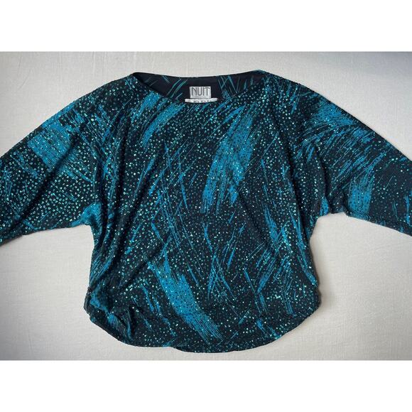 Vintage NUIT I Magnin Women’s Shirt Blouse Blue Sparkle Glitter Made In USA 80’s - Picture 2 of 8